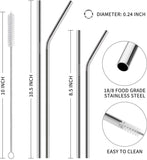 Pacote com 12 canudos de metal reutilizáveis ​​de aço inoxidável com estojo - canudos longos para copos de 30 oz e 20 oz Yeti laváveis ​​na máquina de lavar louça - 2 escovas de limpeza incluídas 