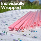 SISXSO Heart Shaped Pink Straws Disposable Drinking Cute Straw Individually Wrapped Pink Plastic Straw Valentines day Cocktail Birthday Party Bridal Shower Wedding Supplies