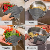 SISXSO Strain Pot & Pasta Strainer - Adjustable Silicone Clip On Strainer for Pots, Pans, & Bowls- Kitchen Gadgets, Noodle, Food, Gifts for Women, Gray