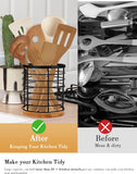 Suporte para utensílios de cozinha Suporte para utensílios grande com base de madeira e suporte de metal preto fosco, soluções de armazenamento para cozinha/armazenamento de itens pequenos 