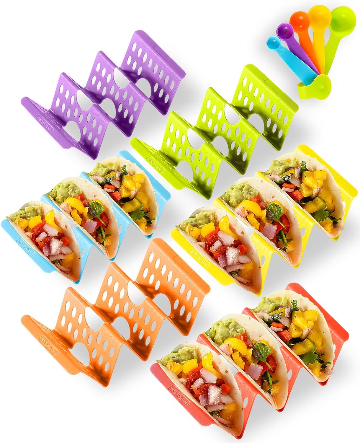 SISXSO Premium Large Taco Holder Stand, Colorful Holders Set of 6 or 4 for 3 Tacos, Soft or Hard Shell Holder, Street Rack, Tray Plates, BPA Free, Dishwasher&Microwave Safe
