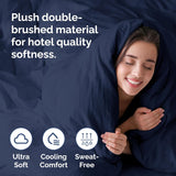 SISXSO Duvet Cover Queen Size Set - Extra Soft Queen Size Duvet Cover 90 x 90 with 2 Pillow Shams - Hotel Luxury Easy Care and Fade Free w/Zipper Closures & Ties - Comfy Breathable Bedding Set (Navy Blue)