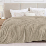 SISXSO Throw Blanket for Couch - 300GSM Soft & Warm Fluffy Cream White Blanket, Decorative and Giftable Striped Blankets for Women, Men, 50"x60"