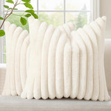 SISXSO Faux Fur Spring Throw Pillow Covers 18x18 Set of 2, Decorative Soft Plush Striped Neutral Couch Pillow Covers with Velvet Back for Sofa, Bed, Living Room Home, Cream White