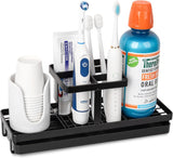 SISXSO Paradigms Interiors Toothbrush Holders for Bathrooms, Carbon Steel Tooth Brushing Holder Electric Toothbrush and Toothpaste Organizer Bathroom Accessories for Countertop, Shower, Sink - Matte Black