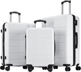 SISXSO 3-Piece Luggage Set, 20/24/28 Inch Hardside Suitcases with Spinner Wheels, Lightweight ABS Hard Shell Travel Luggage, TSA Approved Lock, Expandable Carry-On & Checked Luggage–White