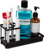 SISXSO Paradigms Interiors Toothbrush Holders for Bathrooms, Carbon Steel Tooth Brushing Holder Electric Toothbrush and Toothpaste Organizer Bathroom Accessories for Countertop, Shower, Sink - Matte Black