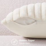 SISXSO Faux Fur Spring Throw Pillow Covers 18x18 Set of 2, Decorative Soft Plush Striped Neutral Couch Pillow Covers with Velvet Back for Sofa, Bed, Living Room Home, Cream White