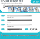 SISXSO Shower Curtain Rod 34-80 Inches Never Rust Stainless Steel Tension Curtain Rod Adjustable Shower Rod Spring Tension Non-Slip No Drilling Shower Rods for Bathroom Window