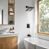 SISXSO 8" Square Rainfall Shower Faucet Set with Tub Spout, Matte Black