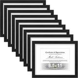 SISXSO 8x10 Picture Frames Set of 9, Shatter Resistant Plexiglass, Display 5x7 Pictures with Mat or 8x10 without Mat, Photo Frames for Wall or Tabletop, Engineered Wood, Black