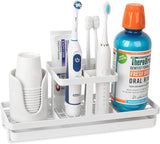 SISXSO Paradigms Interiors Toothbrush Holders for Bathrooms, Carbon Steel Tooth Brushing Holder Electric Toothbrush and Toothpaste Organizer Bathroom Accessories for Countertop, Shower, Sink - Matte Black