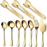 SISXSO Gold Serving Utensils, OGORI 10-Piece Polished Stainless Steel Gold Serving Utensils Set Include Serving Spoons, Slotted Serving Spoon, Serving Tongs, Serving Fork, Salad Fork, Soup Ladle, Pie Server