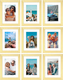SISXSO 8x10 Picture Frames Set of 9, Shatter Resistant Plexiglass, Display 5x7 Pictures with Mat or 8x10 without Mat, Photo Frames for Wall or Tabletop, Engineered Wood, Black