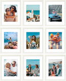 SISXSO 8x10 Picture Frames Set of 9, Shatter Resistant Plexiglass, Display 5x7 Pictures with Mat or 8x10 without Mat, Photo Frames for Wall or Tabletop, Engineered Wood, Black