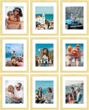 SISXSO 8x10 Picture Frames Set of 9, Shatter Resistant Plexiglass, Display 5x7 Pictures with Mat or 8x10 without Mat, Photo Frames for Wall or Tabletop, Engineered Wood, Black