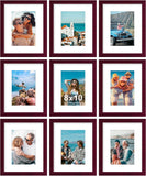 SISXSO 8x10 Picture Frames Set of 9, Shatter Resistant Plexiglass, Display 5x7 Pictures with Mat or 8x10 without Mat, Photo Frames for Wall or Tabletop, Engineered Wood, Black