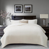 SISXSO Luxury Velvet Quilt Set King Size Bedding Sets, Ultra Soft Velvet Comforter Set, Lightweight Channel Box Stitch Oversized Bedspread Coverlet for All Season, with 2 Shams, Beige