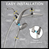 SISXSO High Pressure Rain Shower Head: Upgrade Shower Heads with Handheld Spray Combo with Fixed Showerhead and 10 Sprays Handheld Shower Head, Detachable Showerheads Built-in Magnetic Docking and Power Jets