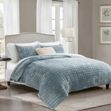 SISXSO Luxury Velvet Quilt Set King Size Bedding Sets, Ultra Soft Velvet Comforter Set, Lightweight Channel Box Stitch Oversized Bedspread Coverlet for All Season, with 2 Shams, Beige