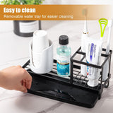 SISXSO Paradigms Interiors Toothbrush Holders for Bathrooms, Carbon Steel Tooth Brushing Holder Electric Toothbrush and Toothpaste Organizer Bathroom Accessories for Countertop, Shower, Sink - Matte Black