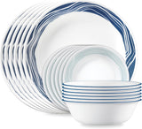 SISXSO 18-Piece Service for 6 Dinnerware Set Triple Layer Glass and Chip Resistant, Lightweight Round Plates and Bowls Set, Winter Frost White