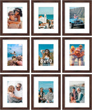SISXSO 8x10 Picture Frames Set of 9, Shatter Resistant Plexiglass, Display 5x7 Pictures with Mat or 8x10 without Mat, Photo Frames for Wall or Tabletop, Engineered Wood, Black