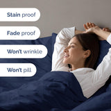 SISXSO Duvet Cover Queen Size Set - Extra Soft Queen Size Duvet Cover 90 x 90 with 2 Pillow Shams - Hotel Luxury Easy Care and Fade Free w/Zipper Closures & Ties - Comfy Breathable Bedding Set (Navy Blue)