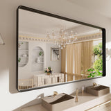 SISXSO Black Metal Framed Bathroom Mirror for Wall, 22X30 Inch Rounded Rectangle Mirror, Matte Black Bathroom Vanity Mirror Farmhouse, Anti-Rust, Hangs Horizontally or Vertically