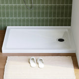SISXSO HOROW 60" x 32" Shower Base, Center Drain Shower Pan, Low Profile Acrylic Base with Reinforced Fiberglass, Non-Slip Surface, Stainless Steel Drain Cover, Leak-Resistant for Bathroom