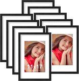 SISXSO 8x10 Picture Frames Set of 9, Shatter Resistant Plexiglass, Display 5x7 Pictures with Mat or 8x10 without Mat, Photo Frames for Wall or Tabletop, Engineered Wood, Black