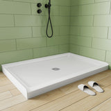 SISXSO HOROW 60" x 32" Shower Base, Center Drain Shower Pan, Low Profile Acrylic Base with Reinforced Fiberglass, Non-Slip Surface, Stainless Steel Drain Cover, Leak-Resistant for Bathroom