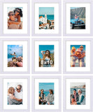 SISXSO 8x10 Picture Frames Set of 9, Shatter Resistant Plexiglass, Display 5x7 Pictures with Mat or 8x10 without Mat, Photo Frames for Wall or Tabletop, Engineered Wood, Black