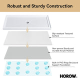 SISXSO HOROW 60" x 32" Shower Base, Center Drain Shower Pan, Low Profile Acrylic Base with Reinforced Fiberglass, Non-Slip Surface, Stainless Steel Drain Cover, Leak-Resistant for Bathroom