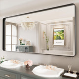 SISXSO Black Metal Framed Bathroom Mirror for Wall, 22X30 Inch Rounded Rectangle Mirror, Matte Black Bathroom Vanity Mirror Farmhouse, Anti-Rust, Hangs Horizontally or Vertically