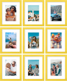 SISXSO 8x10 Picture Frames Set of 9, Shatter Resistant Plexiglass, Display 5x7 Pictures with Mat or 8x10 without Mat, Photo Frames for Wall or Tabletop, Engineered Wood, Black