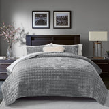 SISXSO Luxury Velvet Quilt Set King Size Bedding Sets, Ultra Soft Velvet Comforter Set, Lightweight Channel Box Stitch Oversized Bedspread Coverlet for All Season, with 2 Shams, Beige