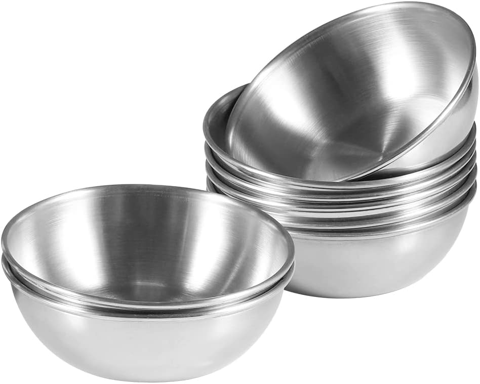 SISXSO 8 Pack 3.2inch Stainless Steel Sauce Dishes Mini Individual Saucers Bowl Round Seasoning Dishes Sushi Dipping Bowl Appetizer Plates, Sliver