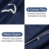 SISXSO Duvet Cover Queen Size Set - Extra Soft Queen Size Duvet Cover 90 x 90 with 2 Pillow Shams - Hotel Luxury Easy Care and Fade Free w/Zipper Closures & Ties - Comfy Breathable Bedding Set (Navy Blue)