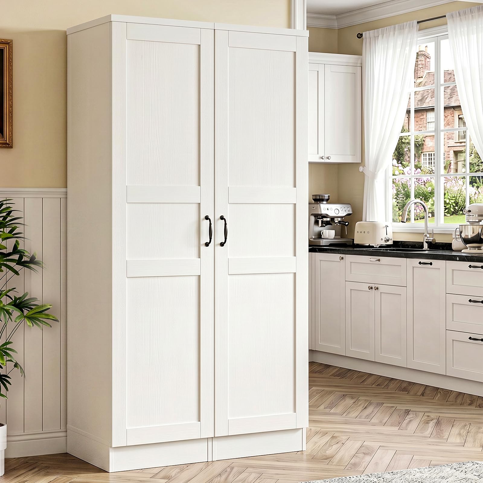 SISXSO Unikito 63" Tall Kitchen Pantry Storage Cabinet with Doors & Shelves