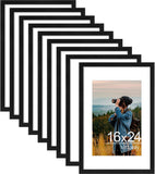 SISXSO 8x10 Picture Frames Set of 9, Shatter Resistant Plexiglass, Display 5x7 Pictures with Mat or 8x10 without Mat, Photo Frames for Wall or Tabletop, Engineered Wood, Black