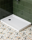 SISXSO HOROW 60" x 32" Shower Base, Center Drain Shower Pan, Low Profile Acrylic Base with Reinforced Fiberglass, Non-Slip Surface, Stainless Steel Drain Cover, Leak-Resistant for Bathroom