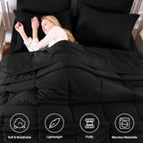 SISXSO Queen Comforter Set Black - 7 Pieces Bed in a Bag Queen, All Season Soft Bedding Set, Oeko-Tex Certified Bed Set with Down Alternative Comforter, Sheets, Pillowcases & Pillow Shams