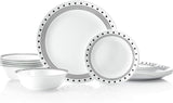 SISXSO 18-Piece Service for 6 Dinnerware Set Triple Layer Glass and Chip Resistant, Lightweight Round Plates and Bowls Set, Winter Frost White