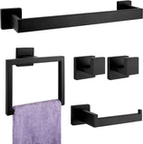 SISXSO Paradigms Interiors 5-Pieces Matte Black Bathroom Hardware Accessories Set, SUS304 Stainless Steel Bath Towel Bar Set, Towel Racks for Bathroom Wall Mounted.