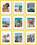 SISXSO 8x10 Picture Frames Set of 9, Shatter Resistant Plexiglass, Display 5x7 Pictures with Mat or 8x10 without Mat, Photo Frames for Wall or Tabletop, Engineered Wood, Black