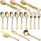 SISXSO Gold Serving Utensils, OGORI 10-Piece Polished Stainless Steel Gold Serving Utensils Set Include Serving Spoons, Slotted Serving Spoon, Serving Tongs, Serving Fork, Salad Fork, Soup Ladle, Pie Server
