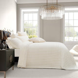 SISXSO Luxury Velvet Quilt Set King Size Bedding Sets, Ultra Soft Velvet Comforter Set, Lightweight Channel Box Stitch Oversized Bedspread Coverlet for All Season, with 2 Shams, Beige