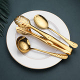 SISXSO Gold Serving Utensils, OGORI 10-Piece Polished Stainless Steel Gold Serving Utensils Set Include Serving Spoons, Slotted Serving Spoon, Serving Tongs, Serving Fork, Salad Fork, Soup Ladle, Pie Server