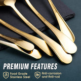 SISXSO Gold Serving Utensils, OGORI 10-Piece Polished Stainless Steel Gold Serving Utensils Set Include Serving Spoons, Slotted Serving Spoon, Serving Tongs, Serving Fork, Salad Fork, Soup Ladle, Pie Server